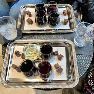 Wine flight with chocolate pairing