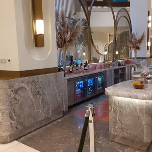 a bar with a marble counter