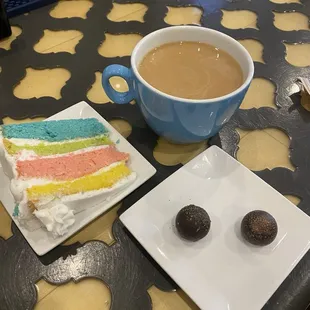 Almond cake and truffles