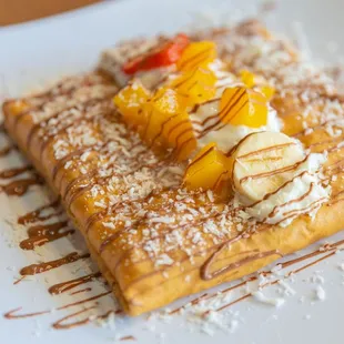  a waffle topped with fruit