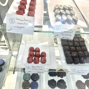 a variety of chocolates on display