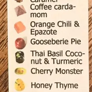 Chocolate menu