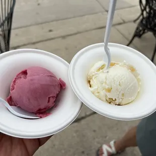 Grape sorbet and ginger pear ice cream