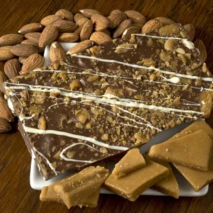 Butter Toffee Bark. In Milk or Dark. Customer Favorite. It has fresh roasted almonds and toffee. You will love it!