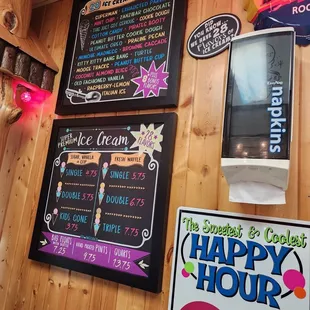 a variety of happy hour signs
