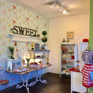 the interior of a sweet shop