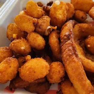 Cheese curds and onion rings