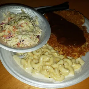 Schnitzel,  mac n cheese and slaw