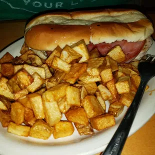 Cuban sandwich and home fries