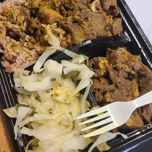 Curry Goat, cabbage and rice and peas mmmmmmm