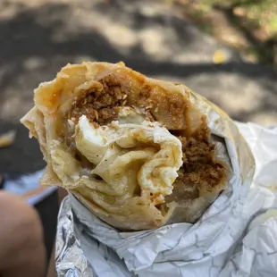 The Chori-Man Breakfast Burrito with Red chorizo