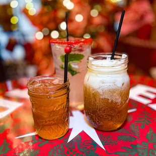 Grinch Mojito, Apple Moonshine, and Butter Beer.