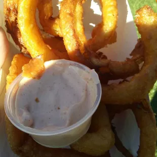 The best onion rings with a side of fry sauce