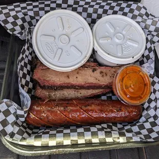 Brisket, sausage and beans