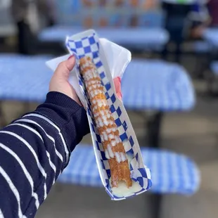 Churro stuffed with cream.