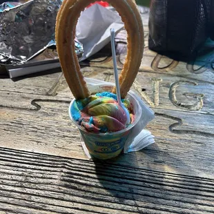 Rainbow ice cream and plain churro