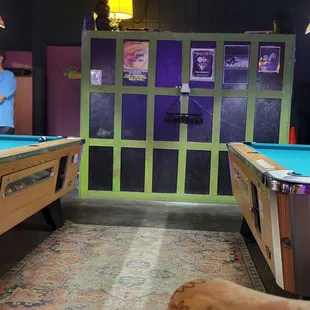 Pool tables and sound booth (Statler and Waldorf don't approve)