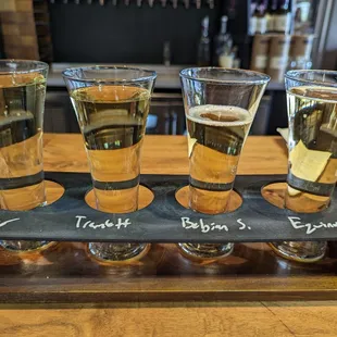 Flight of in-house ciders.