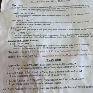 Cider menu