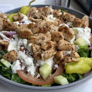 Greek salad with chicken.