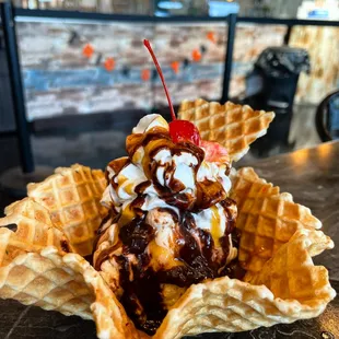 a waffle sundae