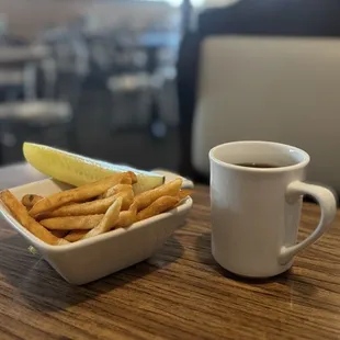 City Diner - french fries w a pickle &amp; coffee. 4/18/24