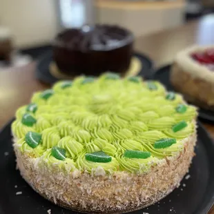 a cake with green icing