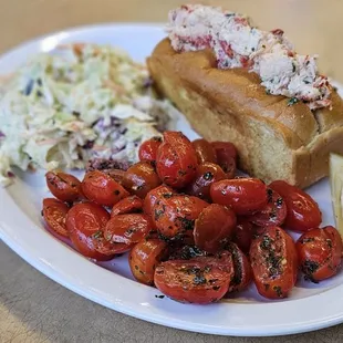 Lobster Roll with balsamic tomatoes and coleslaw