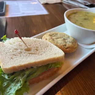 Half Turkey &amp; Cheese Sandwich with the BEST Soup ever!! Homemade Chocolate Chip Cookie for dessert!!!