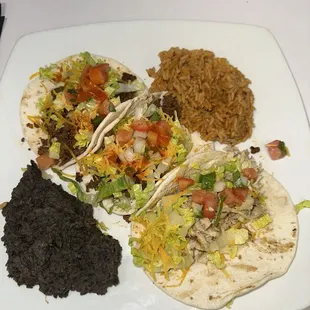 Daily Special - Taco Tuesday - chicken &amp; beef tacos w/rice &amp; beans