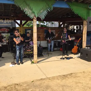 a band playing on the patio