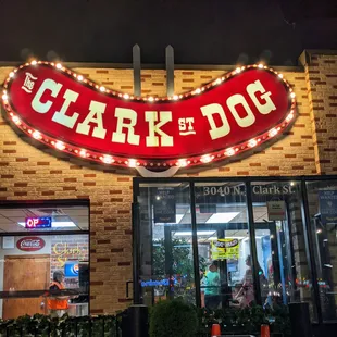 The Clark Street Dog exterior at night