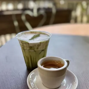 Matcha Einspanner and a shot of Espresso.