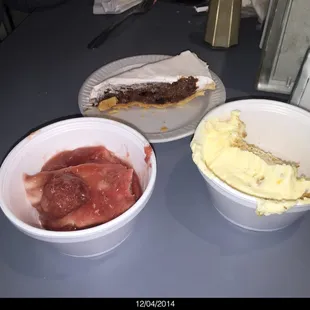 Our dessert choices - Strawberry Cobbler was good, the rest was very average or less.