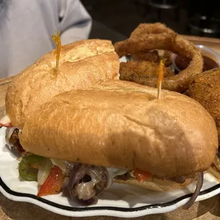 Jojo Philly with onion rings.