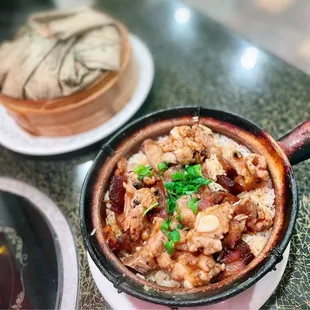 5. Spareribs, Preserved Chinese Sausage, Pork and Duck Clay Pot; Steamed Spareribs Rice.