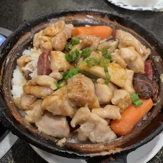 Chicken with Preserved Chinese Sausage over clay pot rice