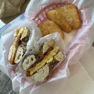 Bac, Egg &amp; Cheese on everything with Side of Hash Browns