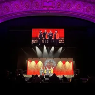 The proscenium arch is beautiful, and could be lit with many different colors. The quartet performing here is from New Zealand.