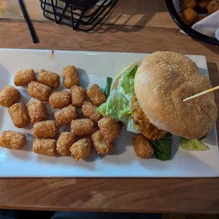 Buttermilk chicken sandwich with tots