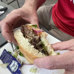 Hamburger cut in half