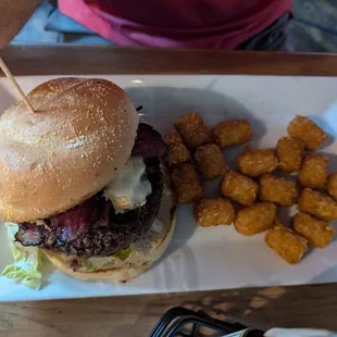 Bernie Bernie burger with tots