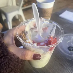 Yogurt Parfait was light and delicious. Topped with fruit and granola.