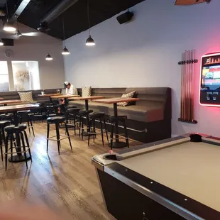 a pool table in a restaurant
