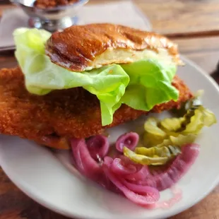 a sandwich and pickles