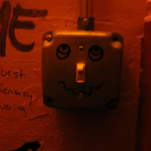 a light switch with a face drawn on it