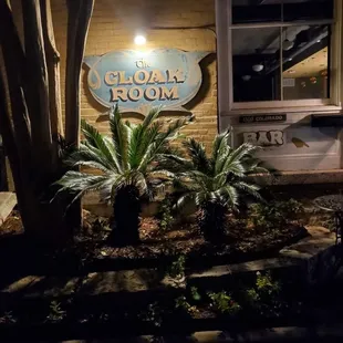 the front of the building at night