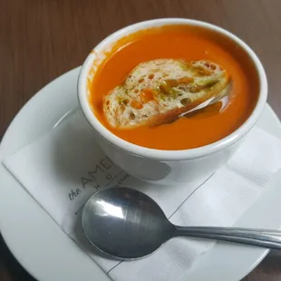 Cup of tomato basil soup