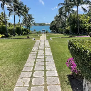 View of the path from the small garden at the top down to the gazebo at the bottom (people get married there)