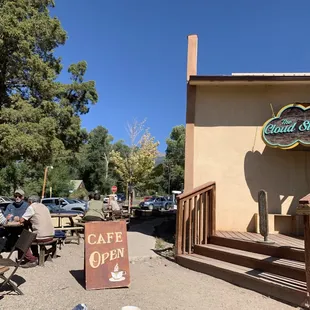 Outside has picnic tables